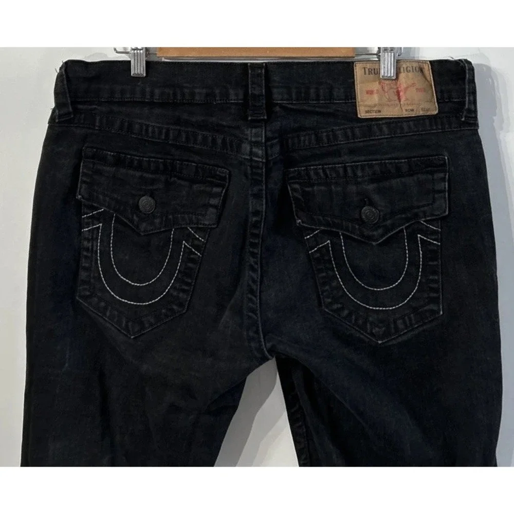 Mens True Religion Rocco Flap Relaxed Skinny Black Stretch Jeans Size 36